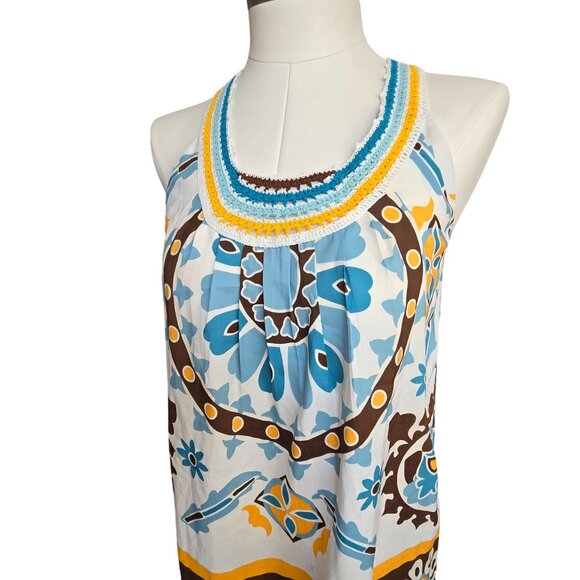 Nicole Miller Womens Floral Halter Top Crochet Neckline Boho Chic Medium JJ3948 - Picture 9 of 14